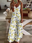 Vacation Regular Fit V Neck Lemon Dress With No