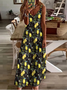 Vacation Regular Fit V Neck Lemon Dress With No
