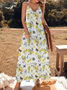 Vacation Regular Fit V Neck Lemon Dress With No