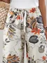Women's Spring and Summer Floral Print Casual Straight Lace-up Pants