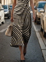 Women's Sleeveless Summer Brown Abstract Stripes Printing Crew Neck Daily Going Out Vintage Maxi H-Line Shift Dress Dress