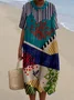Regular Fit Vintage Shawl Collar 3D Printing Dress With No
