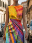 Women's Sleeveless Summer As Picture Hippie Printing Crew Neck Daily Going Out Vintage Maxi H-Line Shift Dress Dress