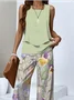 Casual Floral Crew Neck Two-Piece Set With No