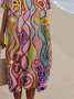 Vintage Shawl Collar 3D Printing Dress With No