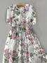 Women Floral Print Doll Neck Lace Up Dress