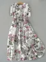Women Floral Print Doll Neck Lace Up Dress