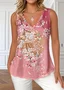 V Neck Casual Floral Loose T-Shirt