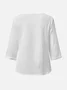 Women's 3/4 Sleeve Summer Blouse Plain Cotton Square Neck Notched Daily Going Out Simple Top Spring/Fall White