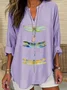 Women's Dragonfly Print Spring V-Neck Casual Shirt