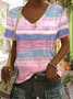 Casual Striped V Neck Cotton T-Shirt