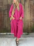 Women Casual Plain Summer V neck Lightweight No Elasticity Daily Pullover Top With Pants Two-Piece Sets