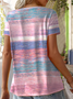 Casual Striped V Neck Cotton T-Shirt
