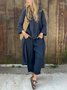 Women Casual Plain Summer V neck Lightweight No Elasticity Daily Pullover Top With Pants Two-Piece Sets