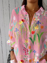 Women's Retro Floral Print Casual Cotton And Linen Shirt