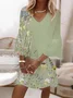 Women's Half Sleeve Summer Green Floral Printing V Neck Daily Going Out Casual Midi H-Line Classic Dress
