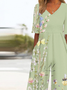 Loose Vintage Botanical Pattern V Neck Jumpsuit