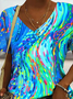 V Neck Abstract Graphic Cotton Casual T-Shirt