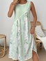 Multicolor Block Simple Crew Neck Dress With No