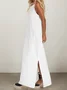 Vacation Plain Pocket Stitching Square Neck linen-cotton Maxi Dress
