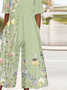 Loose Vintage Botanical Pattern V Neck Jumpsuit