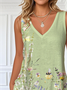 Loose Botanical Pattern Casual V Neck T-Shirt