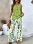 Women Crew Neck Comfy Casual Printing Top With Pants Two-Piece Set