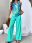 Gradient Pattern Regular Fit Casual Crew Neck Two-Piece Set With No