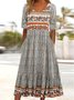 Regular Fit Cotton Crew Neck Boho Dress With No