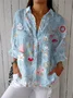 Vintage Hand Painted  Casual Linen V Neck Shirt