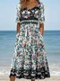 Cotton Floral Boho Crew Neck Dress With No