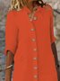 Casual Plain Button Stand Collar Midi Dress