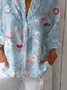 Vintage Hand Painted  Casual Linen V Neck Shirt