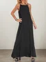 Vacation Plain Pocket Stitching Square Neck linen-cotton Maxi Dress