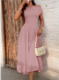 Women's Short Sleeve Summer Red Plain Asymmetrical Daily Going Out Casual Maxi A-Line Tunic Dress