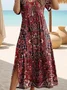Women's Artistic Floral Print Slit Long Dress