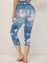 Faux Denim Print Graphic Casual Pants