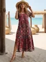 Women's Artistic Floral Print Slit Long Dress
