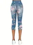Faux Denim Print Graphic Casual Pants