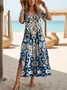 Women's Artistic Floral Print Slit Long Dress