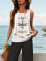 Women's Dragonfly Print Casual Suspender Pants Two-Piece Set