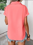 Women's Short Sleeve T-shirt Summer Blue Plain Shawl Collar Daily Going Out Casual Top