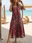 Women's Artistic Floral Print Slit Long Dress