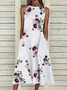 Women's Sleeveless Summer White Floral Printing Crew Neck Daily Going Out Casual Maxi H-Line Fit & Flare Dress Dress