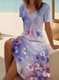 Casual Floral V Neck Regular Fit Dress With No