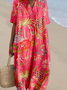 Tropical Casual V Neck Loose Dress With No