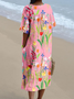 Boho Floral Cotton-Blend V Neck Dress With No