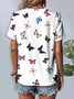 Women's Butterfly Print Casual Round Neck Short Sleeve T-Shirt