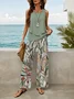 Women's Floral Print Casual Vest and Pants Two-Piece Set