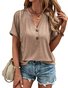 Women's Short Sleeve T-shirt Summer Blue Plain Cotton V Neck Daily Going Out Casual Top